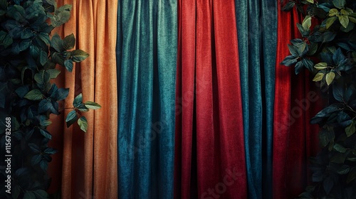 Velvet Curtains, Lush Greenery: A Dramatic Stage Setting