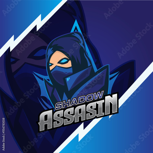 Futuristic Ninja Assassin Head Logo with Blue Design