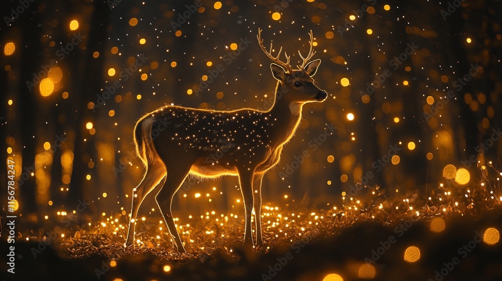 A deer performing a graceful dance under a canopy of glowing stars A deer performing a graceful dance under a canopy of glowing stars
