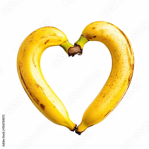 two banana in heart shape isolated on transparent background Generative Ai. photo