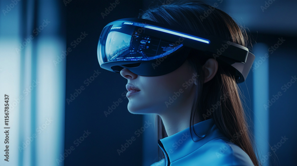 Female IT Specialist Analyzing Code and Data Exploring Cybersecurity and Artificial Intelligence with Augmented Reality Female IT Specialist Analyzing Code and Data Exploring Cybersecurity and Artificial Intelligence with Augmented Reality