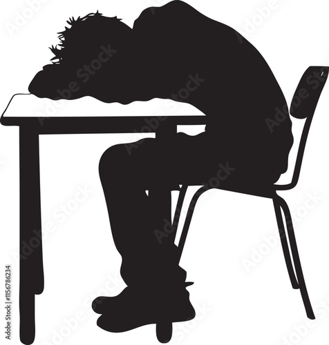 silhouette of a man sleeping in table, sitting