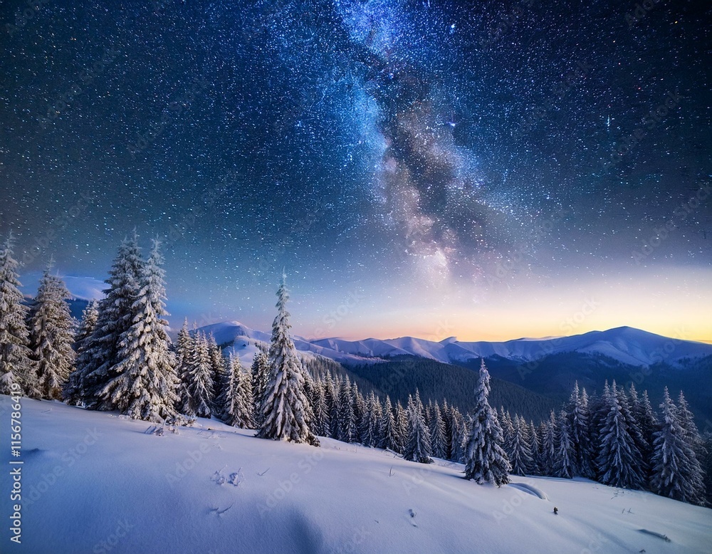 Naklejka premium Dairy Star Trek in the winter woods