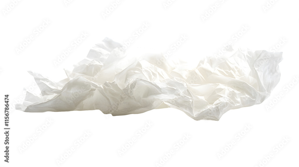 A crumpled white tissue paper, often used for cleaning or wrapping isolated on a white background, png transparent A crumpled white tissue paper, often used for cleaning or wrapping isolated on a white background, png transparent