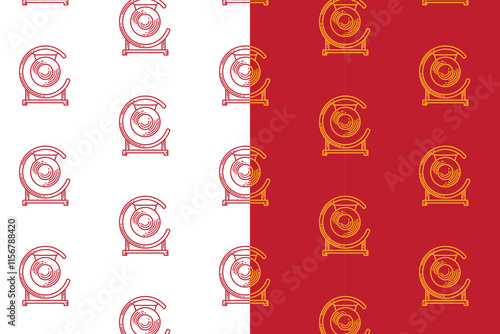 chinese gong musical instrument doodle seamless pattern background set for packaging. retro chinese gong bell background. engraving gong wallpaper. pattern background with chinese gong festival.