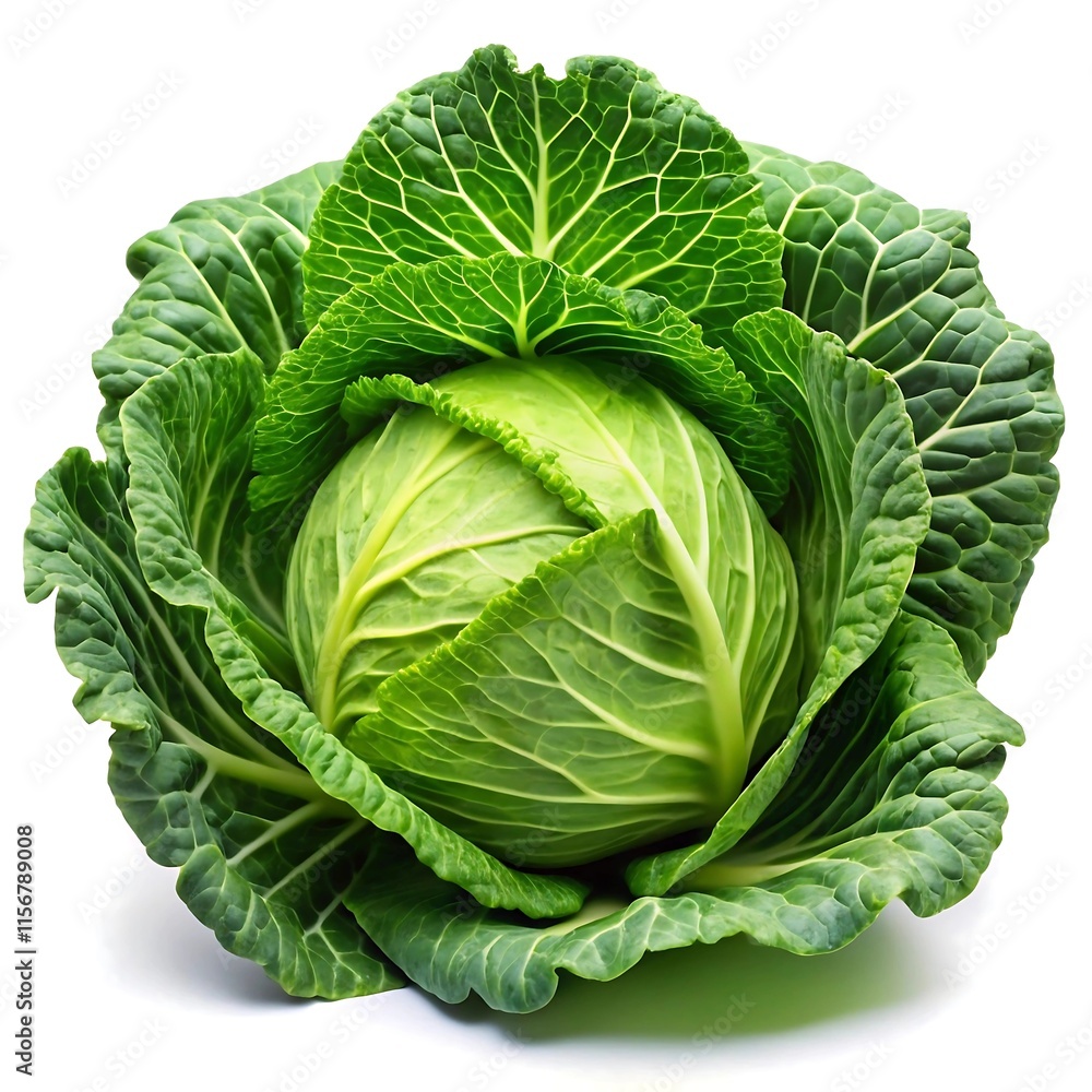 Obraz premium Whole Green Cabbage Isolated on White - Smooth and Rounded Freshness