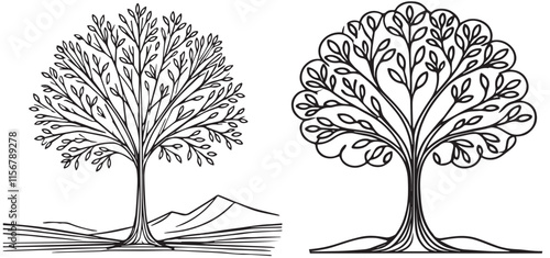 Set of Different type of poplar tree set line art vector