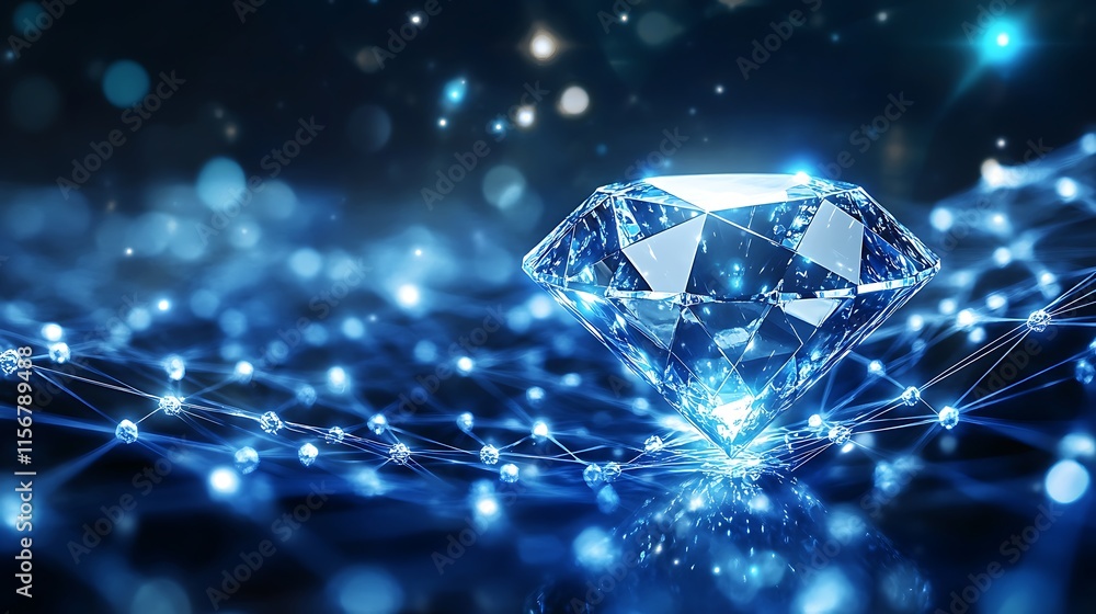 Stunning 3D Render: Brilliantly Sparkling Diamond in Futuristic Network. AI Generated Stunning 3D Render: Brilliantly Sparkling Diamond in Futuristic Network. AI Generated