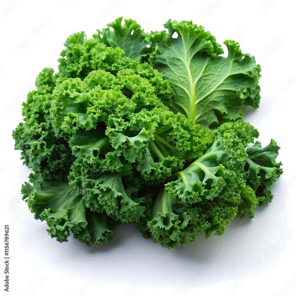 Curly Kale Leaves Isolated on White - Rich Green and Textured Beauty Curly Kale Leaves Isolated on White - Rich Green and Textured Beauty