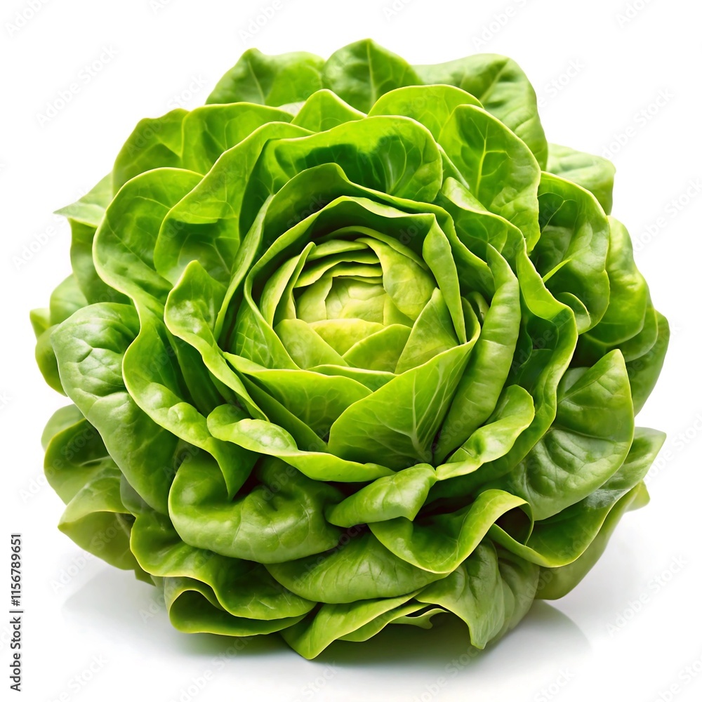 Obraz premium Crisp Head of Lettuce Isolated on White - Overlapping Fresh Green Layers