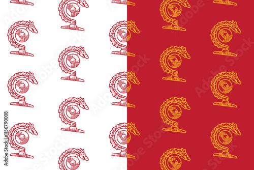 chinese dragon gong musical instrument doodle seamless pattern background set for packaging. retro gong bell background. engraving dragon gong wallpaper. pattern background with dragon gong festival.