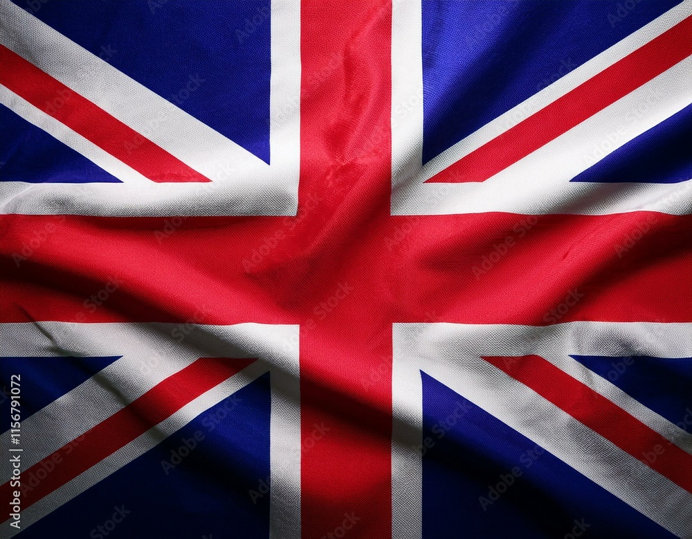 Fototapeta premium Close up full framed wave United Kingdom Union Jack fabric flag background.