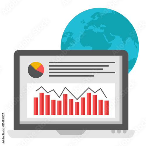 A flat design icon of global analytics