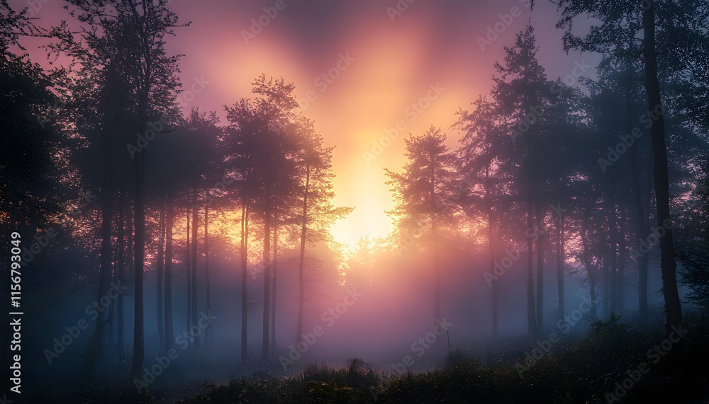 Naklejka premium ethereal dawn mystical forest awakening