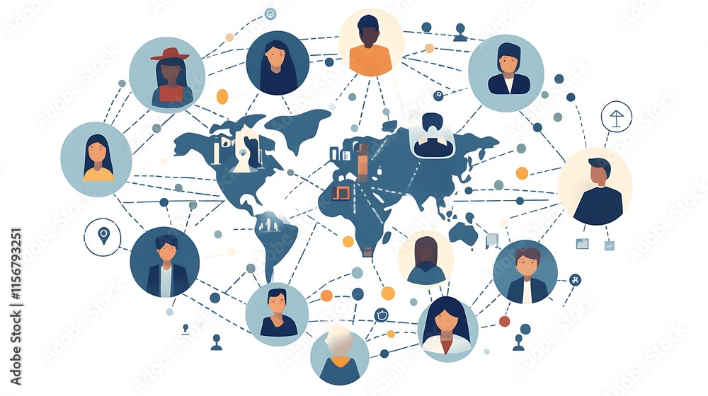 Globally Connected: Vibrant Illustration of Diverse Network. AI Generated Globally Connected: Vibrant Illustration of Diverse Network. AI Generated
