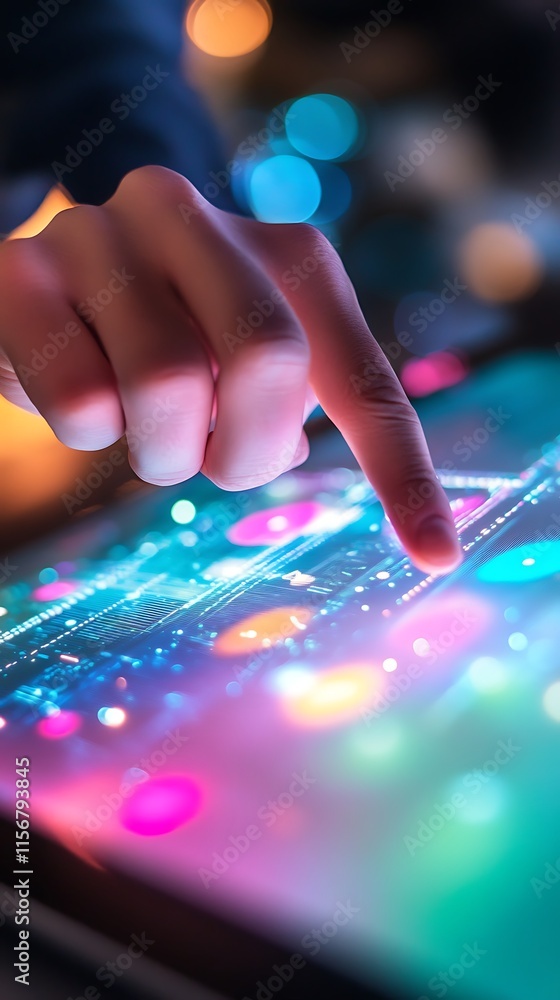 Finger Touching Futuristic Tablet Screen Finger Touching Futuristic Tablet Screen