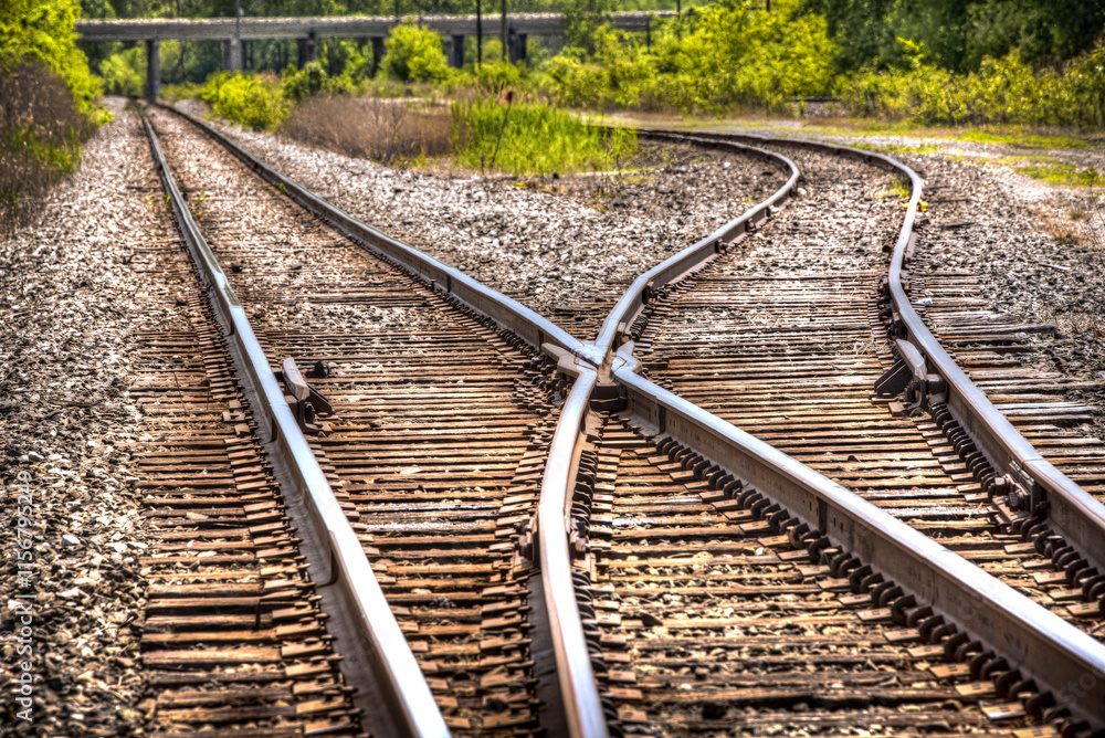 Obraz premium Railroad track Switch Direction and Merge into shipping customer spurs