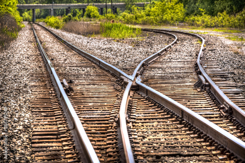 Railroad  track Switch Direction and Merge into shipping customer spurs photo