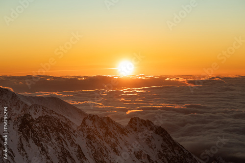 Winter in the high mountains of the Slovak Tatras during sunrise