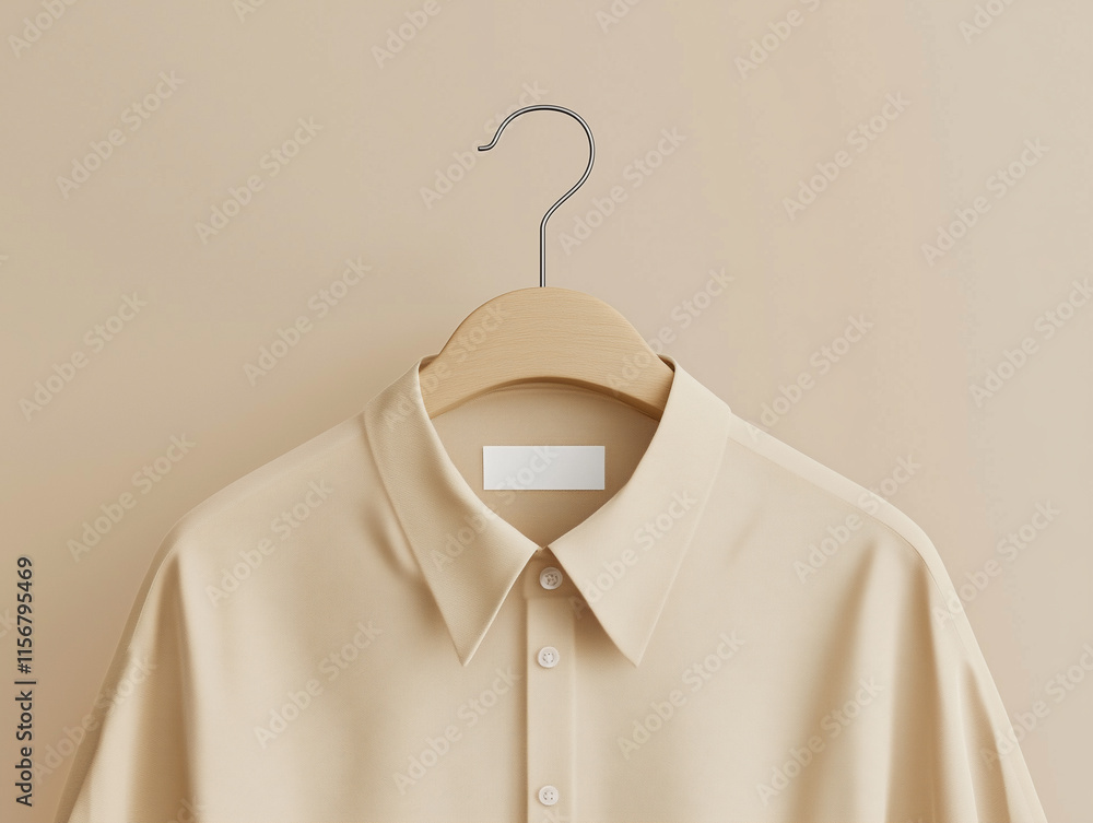 Beige shirt label mockup on a hanger Beige shirt label mockup on a hanger