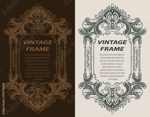 Vintage border frame engraving with antique ornament pattern. Template greeting card border or invitation