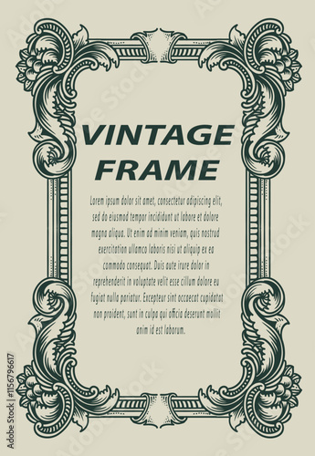 Vintage border frame engraving with antique ornament pattern - Vector Design