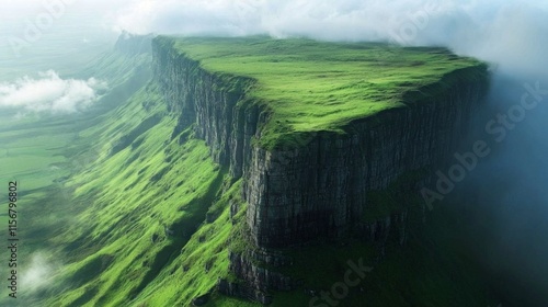 Majestic Mountain Cliff with Verdant Plateau photo