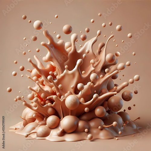  Abstract background with 3D blots and splashes in a modern mocha mousse colour tone. 