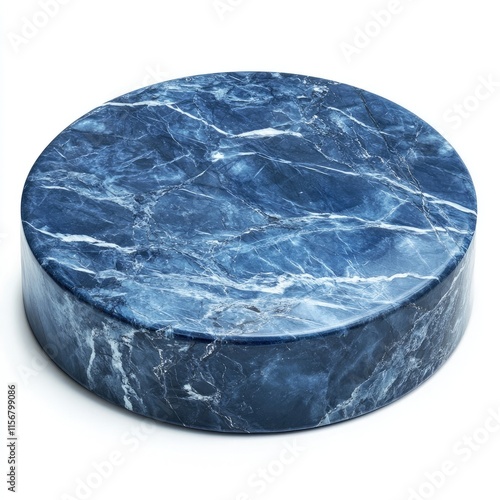 Elegant Blue Marble Pedestal Display Stand with Natural Veining for Product Photography and Interior Design