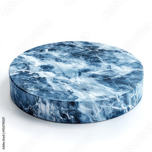 Elegant Blue Marble Pedestal Display Stand with Natural Veining for Product Photography and Interior Design