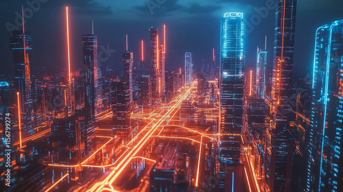 Wallpaper Mural Smart digital Innovation city with connection network reciprocity over the cityscape. of future smart wireless city and social media networking systems that connects business people with in city Torontodigital.ca