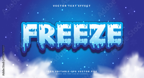 Freeze 3d editable text effect template Suitable for snowy Background