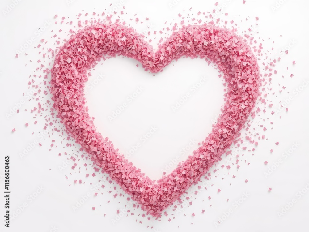 Pink confetti heart shape, central white heart void , bright, wedding, festive Pink confetti heart shape, central white heart void , bright, wedding, festive