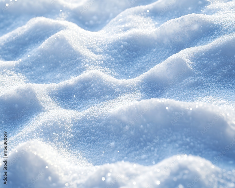 Obraz premium Soft Waves of Fresh Snow Blanketing a Winter Landscape with Delicate Patterns and Sparkling Crystals Under Bright Natural Light