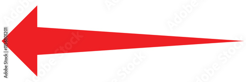 Red long arrow icon isolated on white background. Long arrow vector, icon. Red horizontal arrow. Straight long arrow vector icon.