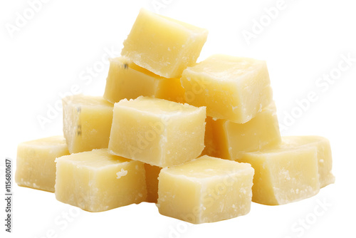 Pile of Cubed Cheese Isolated On A White Background, PNG Transparent