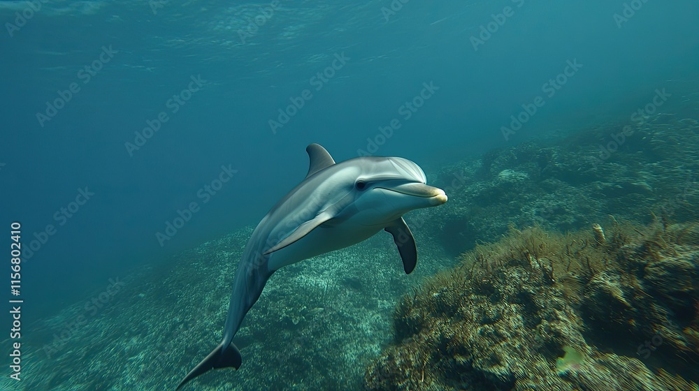 Obraz premium Dolphin swimming in the sea. Beautiful dolphin in the ocean