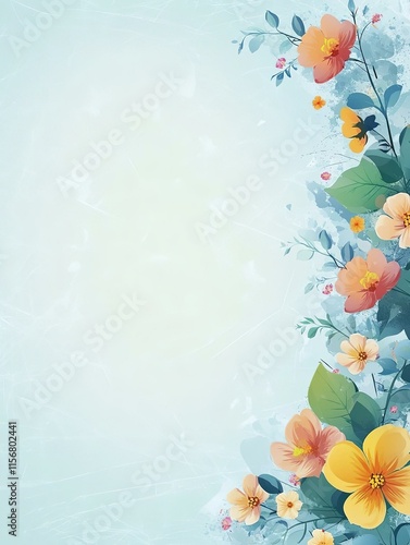 Blue abstract floral background with spring flowers