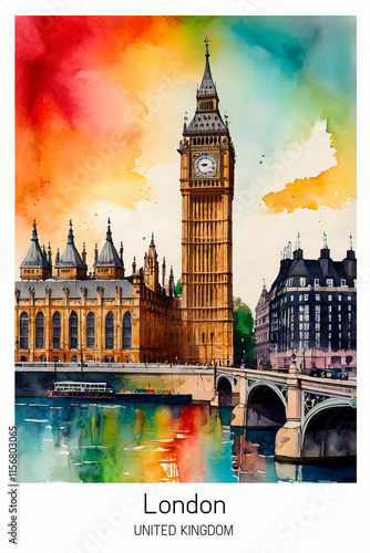London poster illustration travel print decor gift paper canvas wall art retro