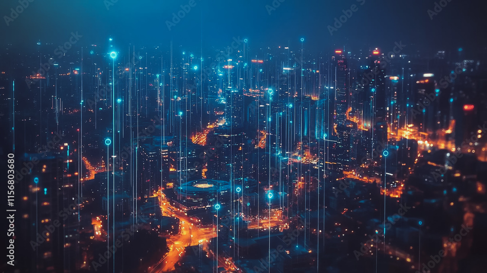 Smart digital Innovation city with connection network reciprocity over the cityscape. of future smart wireless city and social media networking systems that connects business people with in city Smart digital Innovation city with connection network reciprocity over the cityscape. of future smart wireless city and social media networking systems that connects business people with in city