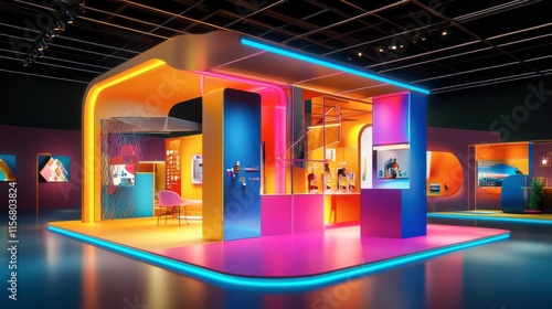 A vibrant trade show booth showcasing innovative products