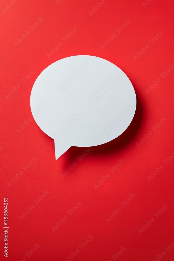 A white speech bubble is on a red background. A white speech bubble is on a red background.