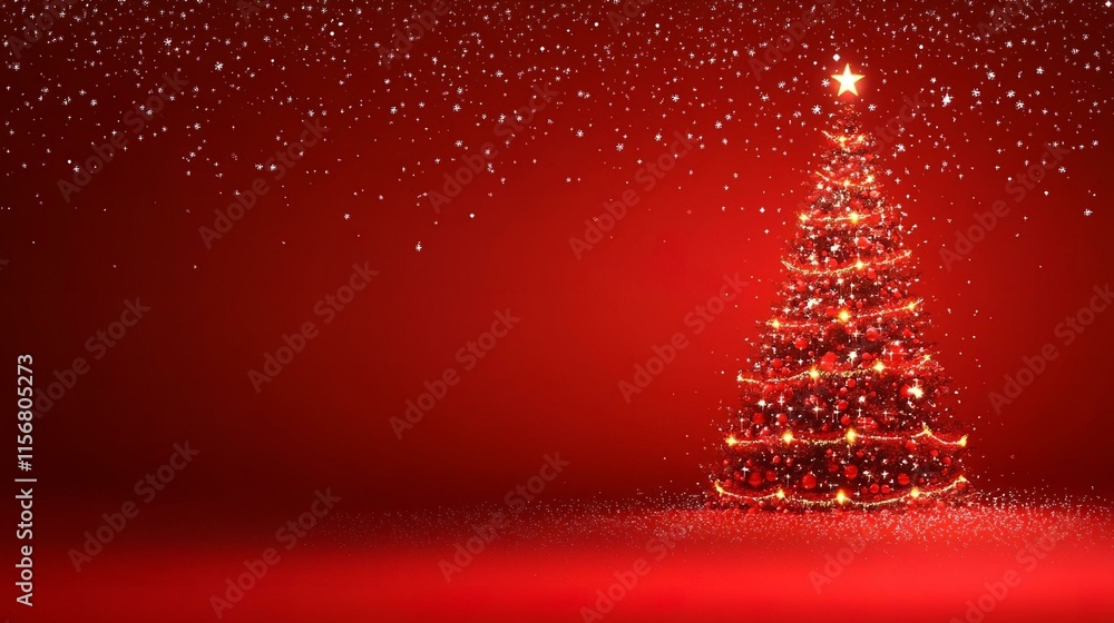Christmas background and Christmas tree and sparkling bokeh lights in winter merry christmas card holiday Happy New Year space for text on red background Christmas background and Christmas tree and sparkling bokeh lights in winter merry christmas card holiday Happy New Year space for text on red background