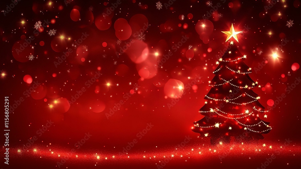 Christmas background and Christmas tree and sparkling bokeh lights in winter merry christmas card holiday Happy New Year space for text on red background Christmas background and Christmas tree and sparkling bokeh lights in winter merry christmas card holiday Happy New Year space for text on red background