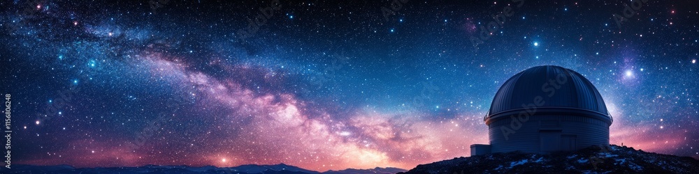 Naklejka premium Breathtaking Night Sky Over Observatory Dome with Milky Way and Stars