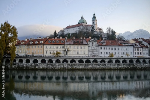 Ljubljana city on the banks of Ljubljanica river photo