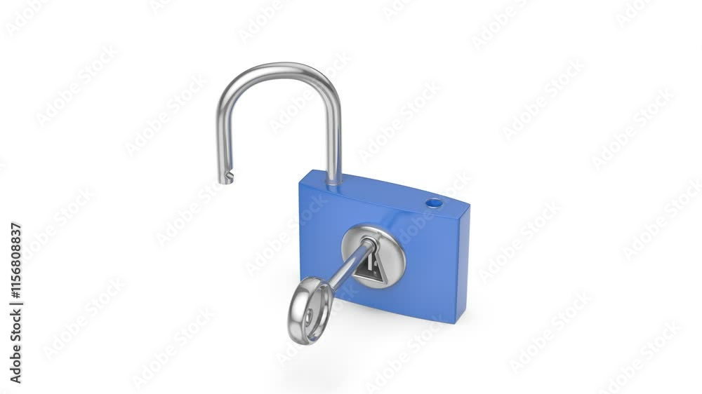 Unlocking the blue padlock on white background Unlocking the blue padlock on white background