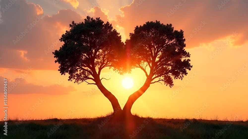 two heart-shaped crown trees. Valentine's day two heart-shaped crown trees. Valentine's day