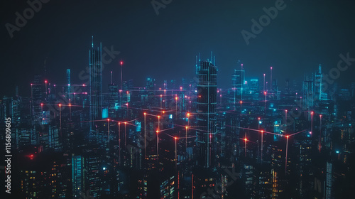 Wallpaper Mural Smart digital Innovation city with connection network reciprocity over the cityscape. of future smart wireless city and social media networking systems that connects business people with in city Torontodigital.ca