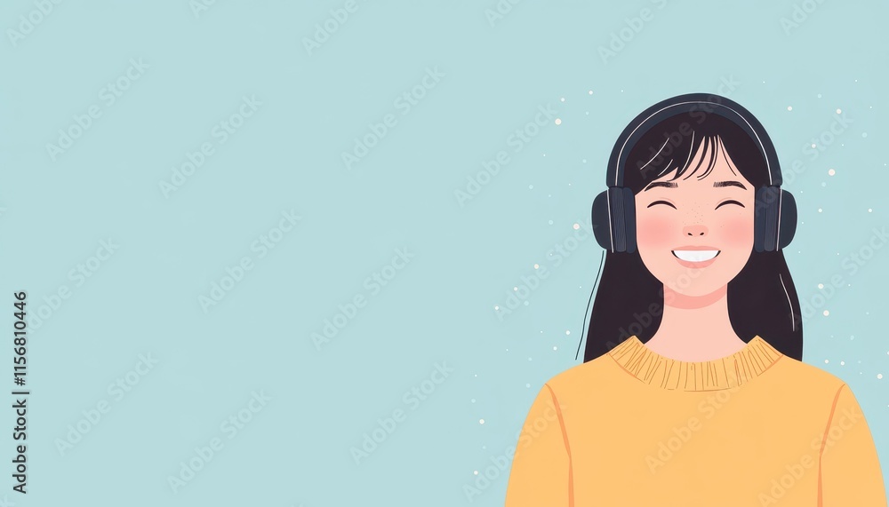 Asian woman with headphones, smiling during a virtual meeting, remote collaboration and communication concept Asian woman with headphones, smiling during a virtual meeting, remote collaboration and communication concept